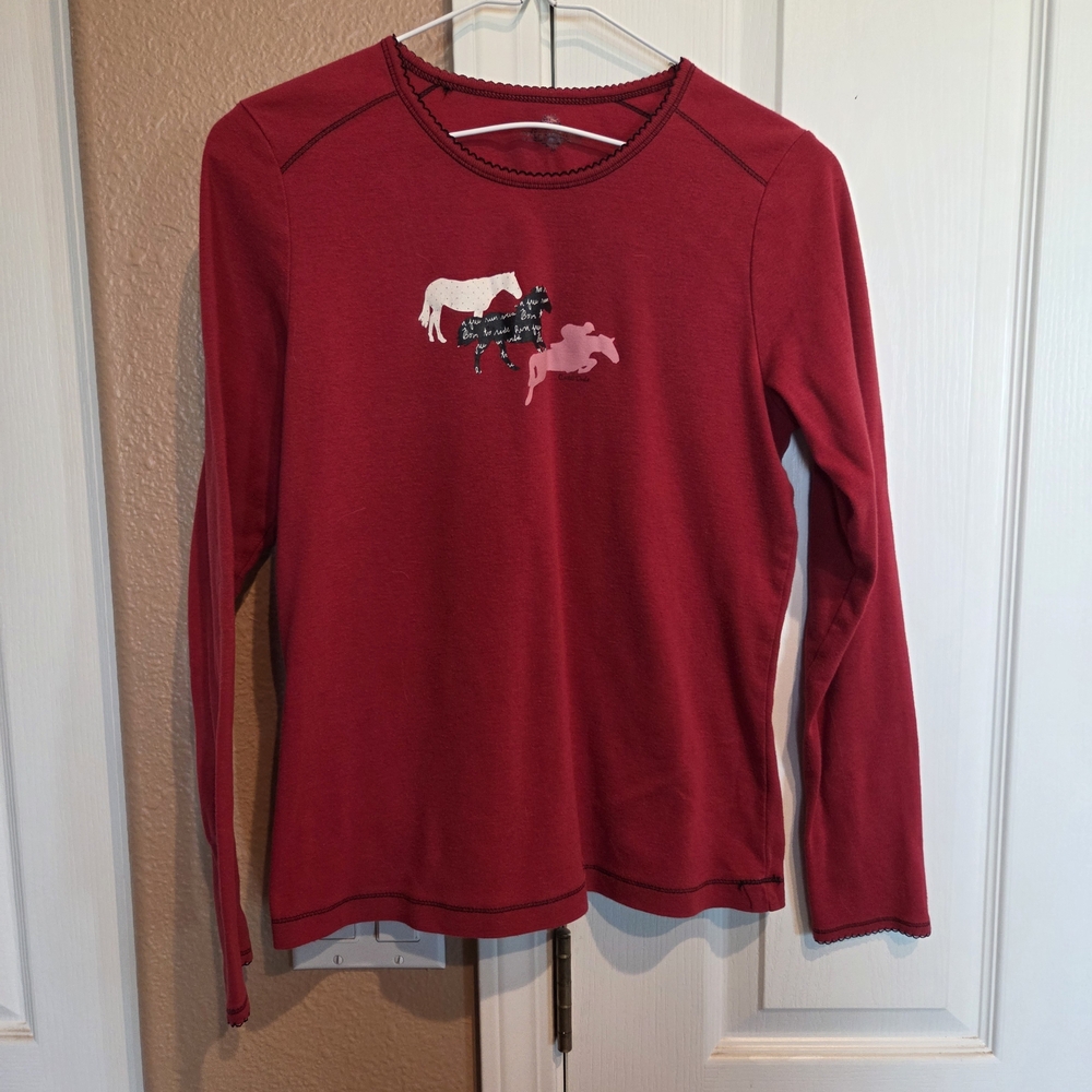 Red Long Sleeve Shirt with Horse Design